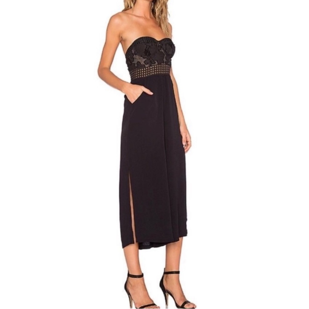NBD Revolve Bustier Style Romper Jumpsuit Strapless Small GUC Black Lace